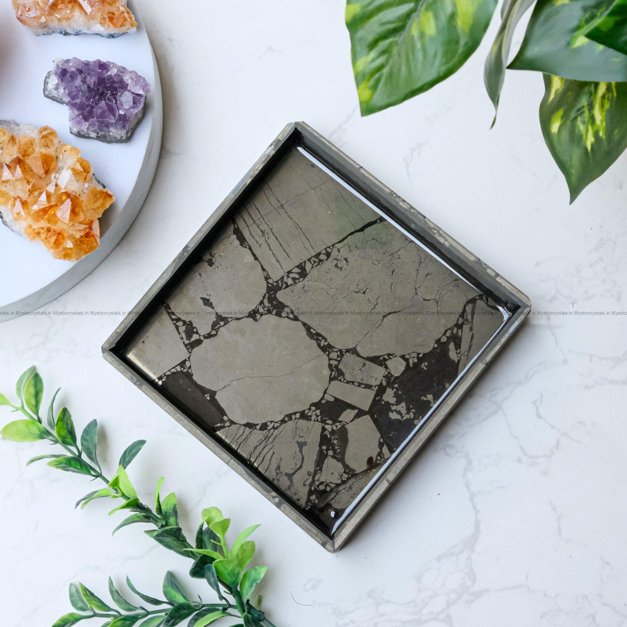 Golden Pyrite Crystal Tray
