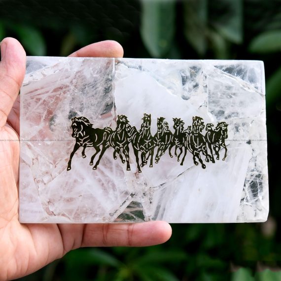 Running Horses Clear Quartz Wall Hanging