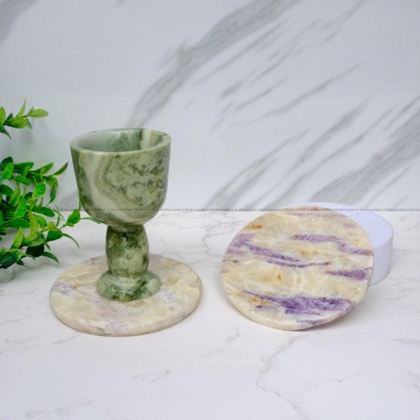 Yellow Calcite with Purple Fluorite Coaster