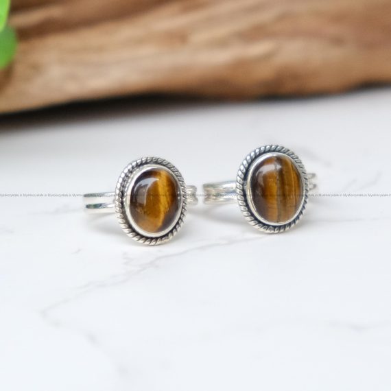 Tiger Eye Faceted Pure Silver Rings