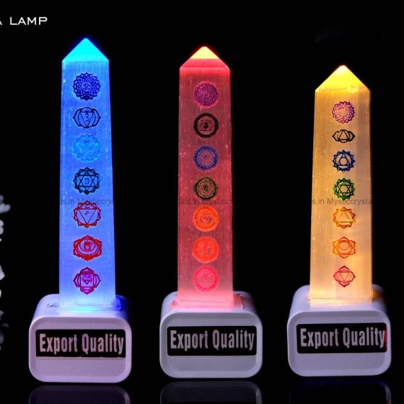 Selenite Lamp With Seven Chakra Symbols