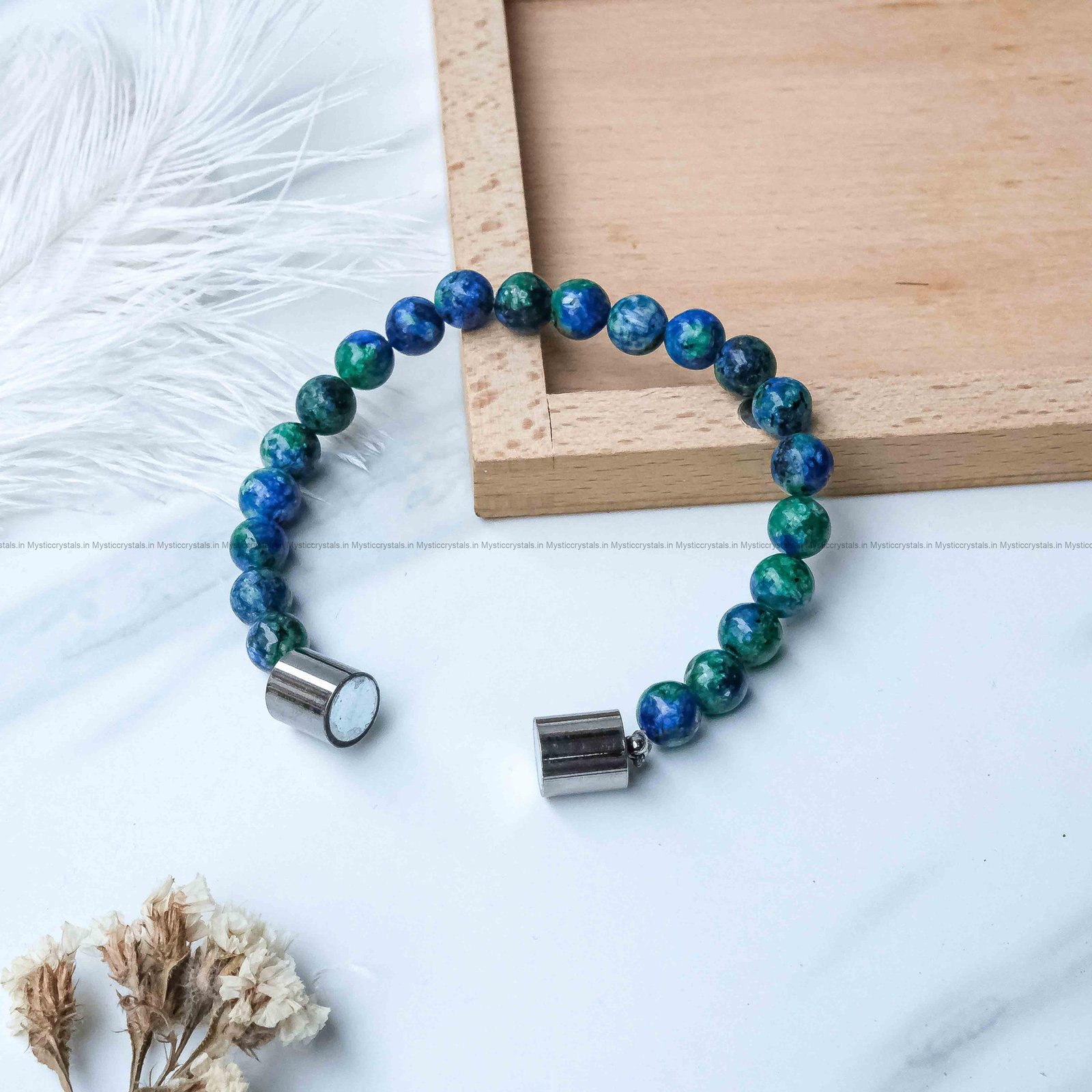 Azurite With Malachite Metallic Magnetic Bracelet