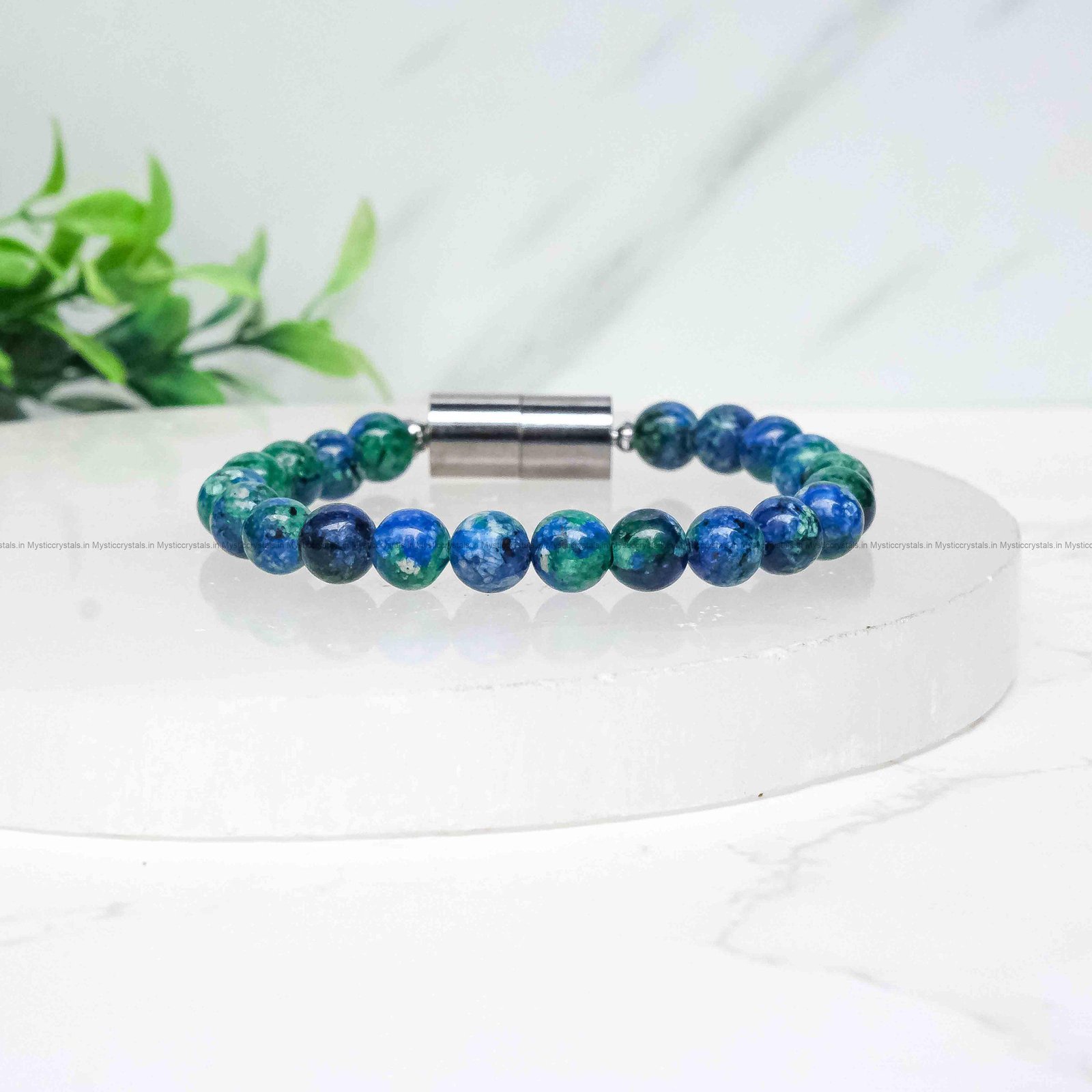 Azurite With Malachite Metallic Magnetic Bracelet