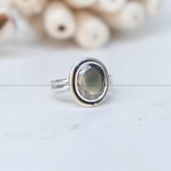 Golden Pyrite Faceted Pure Silver Ring