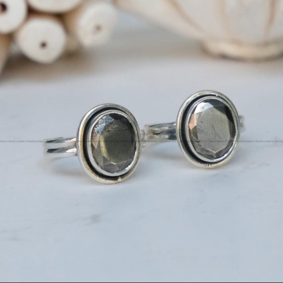 Golden Pyrite Faceted Pure Silver Ring