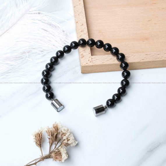 Black Obsidian Metallic Magnetic Bracelet