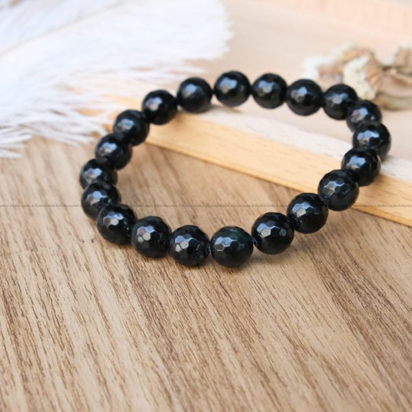 Black Obsidian 10 mm Diamond Cut Bracelet