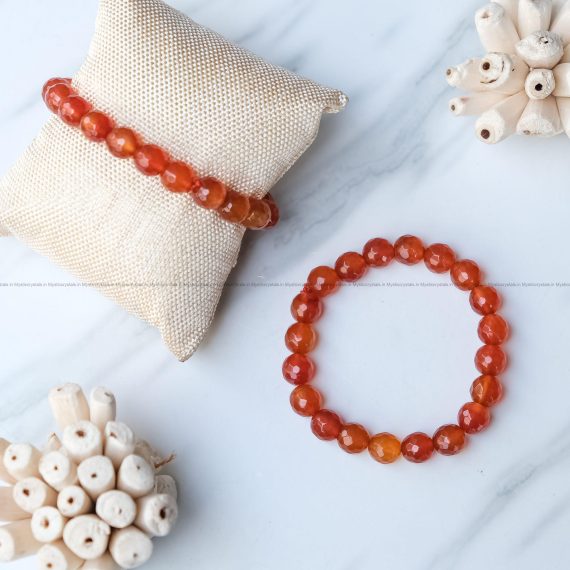 Carnelian 10 mm Diamond Cut Bracelet