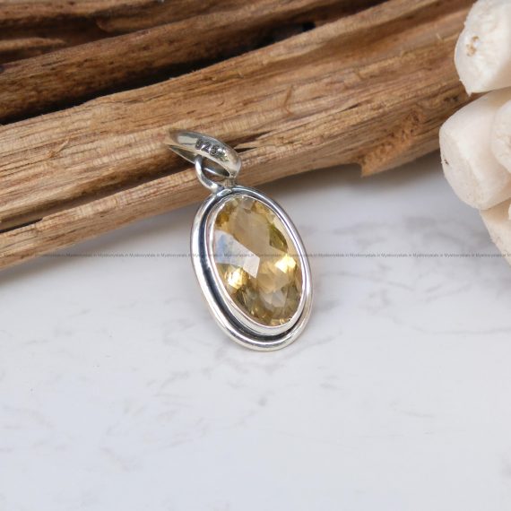 Citrine Faceted Pure Silver Pendants