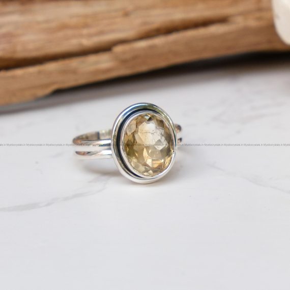 Citrine Faceted Pure Silver Ring