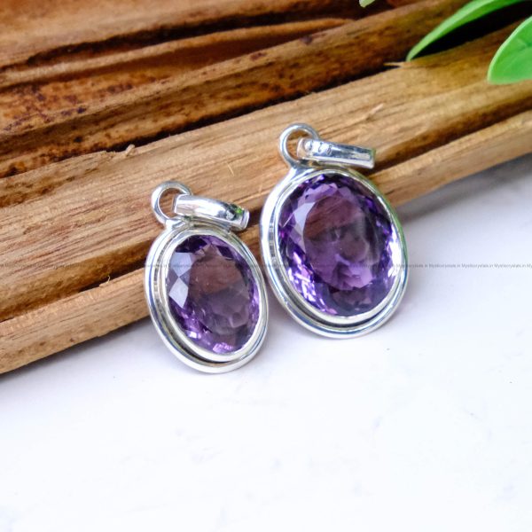 Amethyst Faceted Pure Silver Pendants