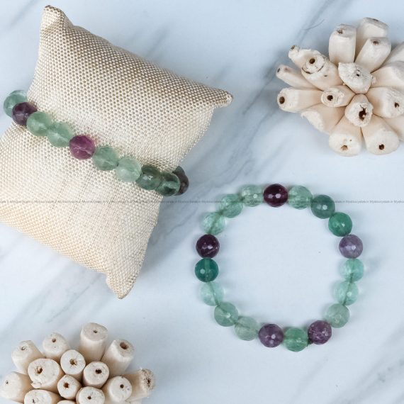 Multi Fluorite 10 mm Diamond Cut Bracelet