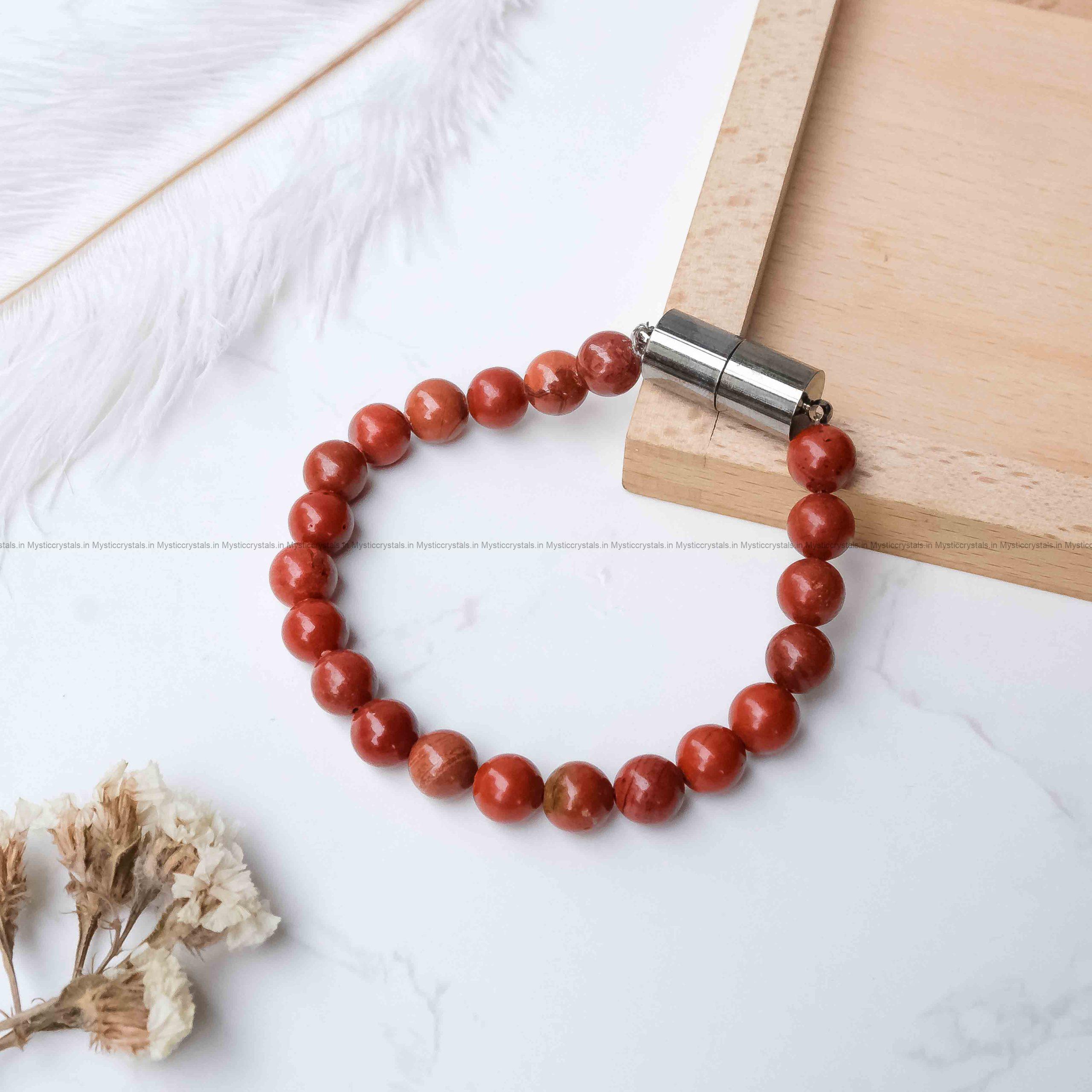 Red Jasper Metallic Magnetic Bracelet