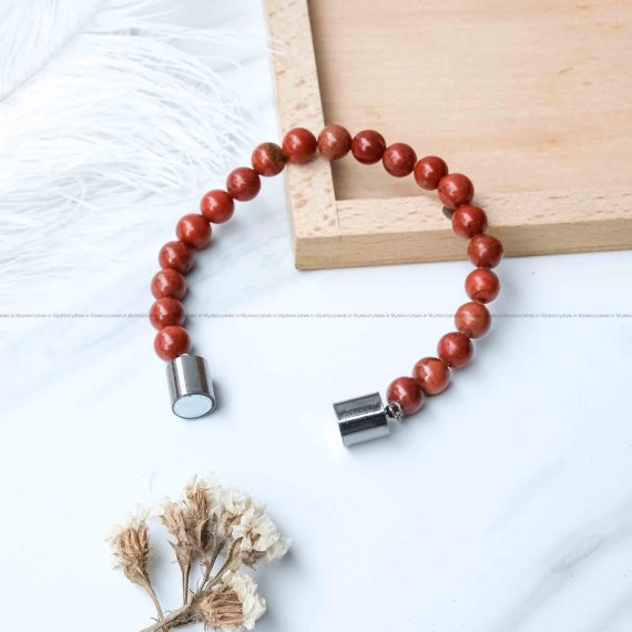 Red Jasper Metallic Magnetic Bracelet