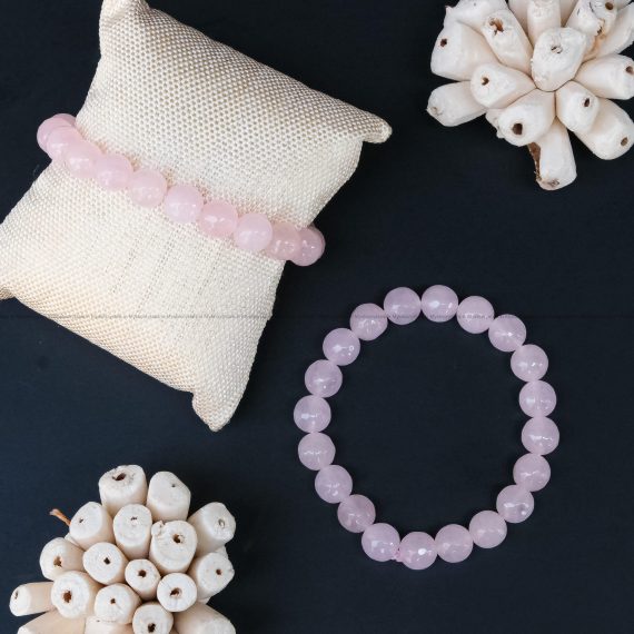 Rose Quartz 10 mm Diamond Cut Bracelet