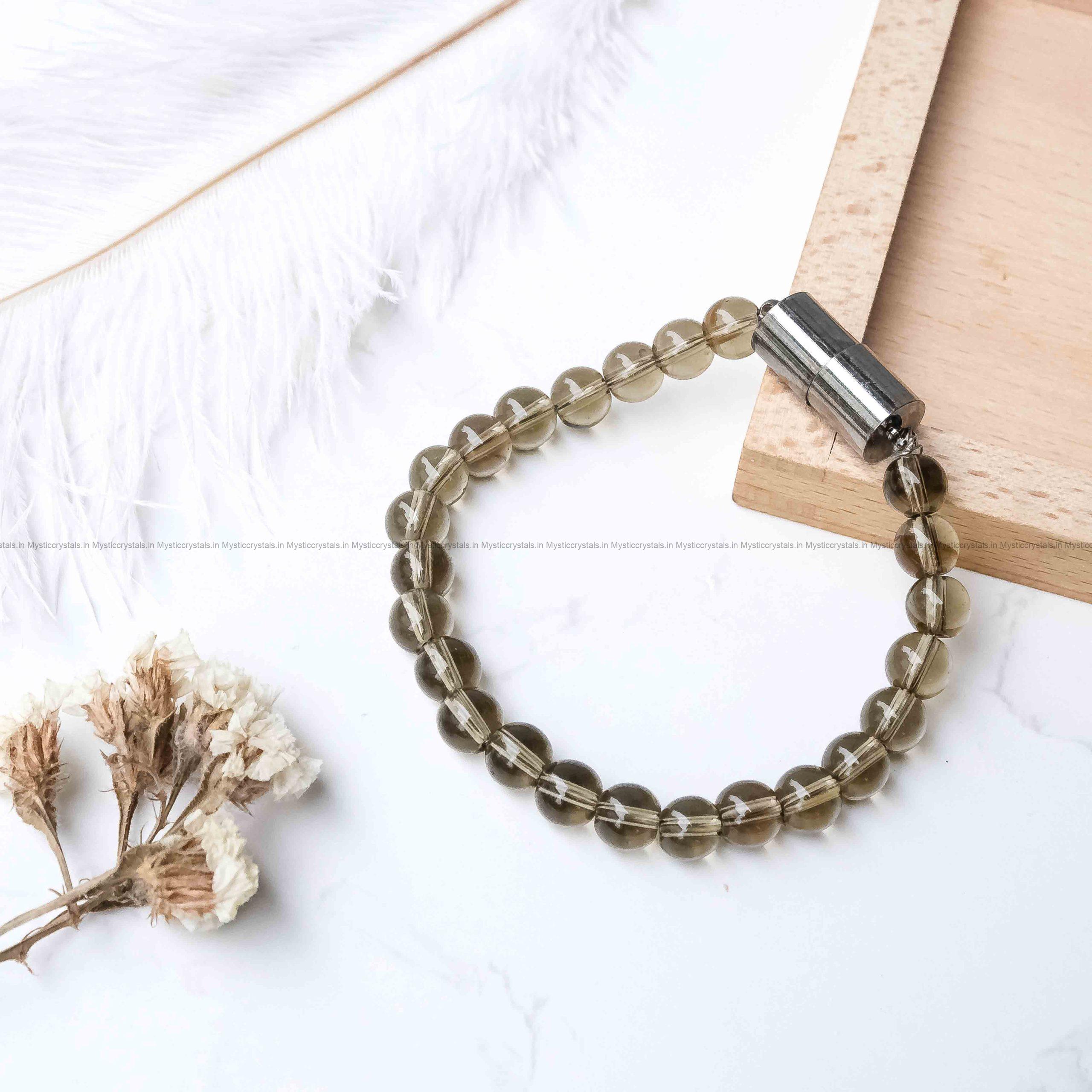 Smoky Quartz Metallic Magnetic Bracelet