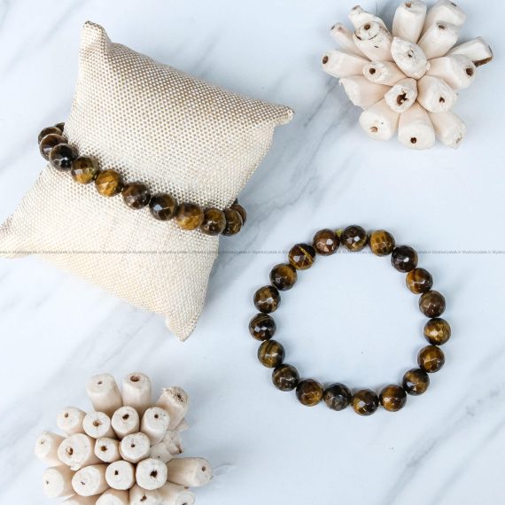 Tiger Eye 10 mm Diamond Cut Bracelet