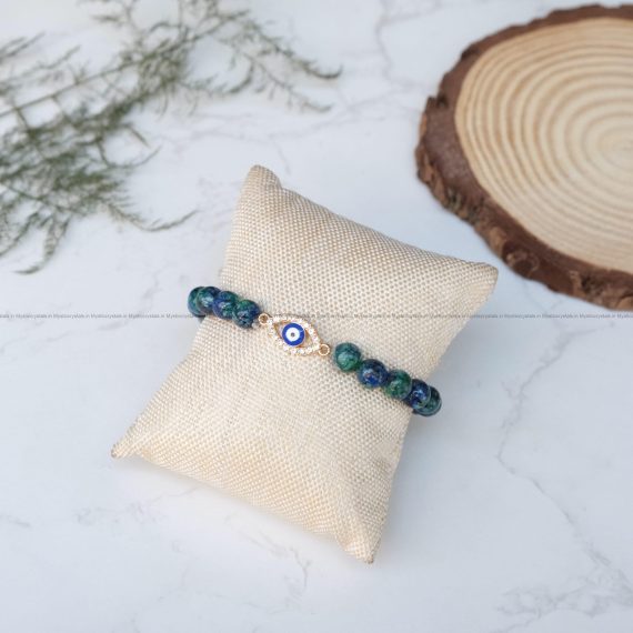 Azurite with Malachite Evil Eve Charm Bracelet