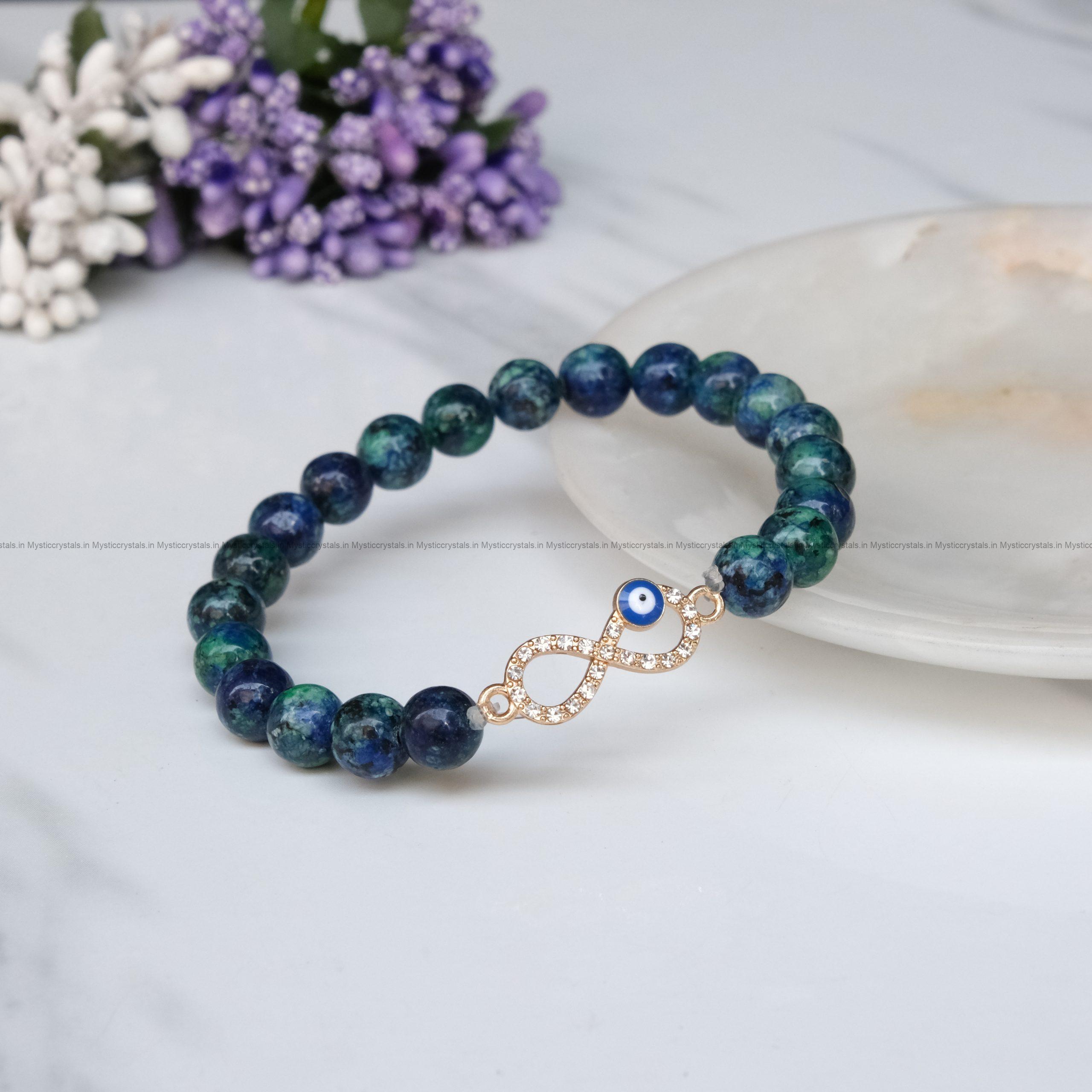 Azurite With Malachite Infinity Charm Bracelet