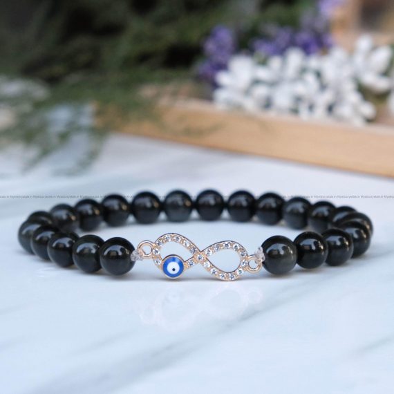Black Obsidian Infinity Charm Bracelet