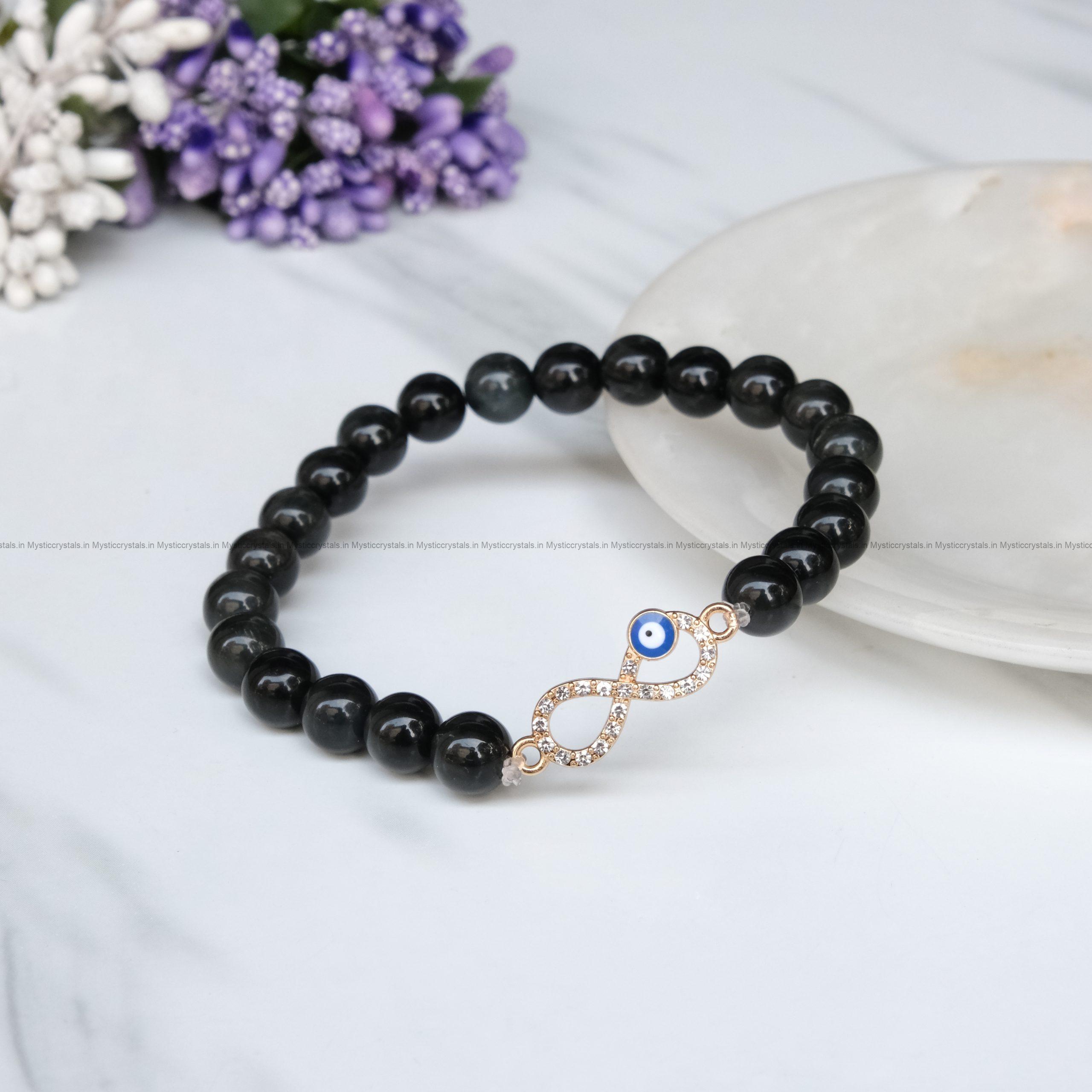 Black Obsidian Infinity Charm Bracelet