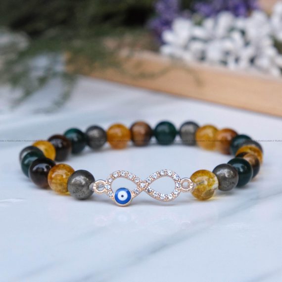 Citrine Pyrite and Tiger eye Infinity Charm Bracelet