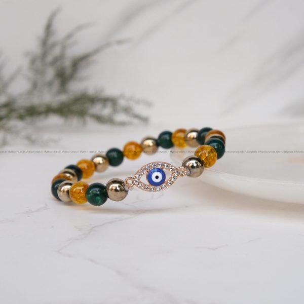 Citrine Golden Hematite and Green Aventurine Evil Eye Charm Bracelet