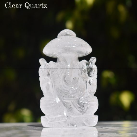 Clear Quartz Lord Ganesha with Chatra