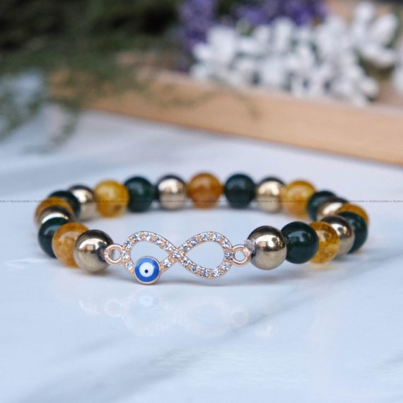 Citrine Golden Hematite and Green Aventurine Infinity Charm Bracelet