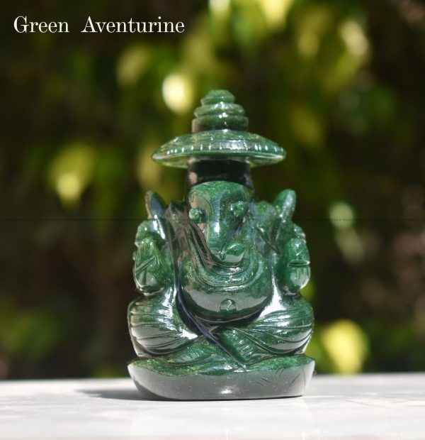 Dark Green Aventurine Lord Ganesha with Chatra