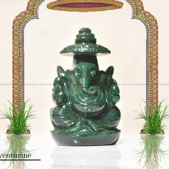 Dark Green Aventurine Lord Ganesha with Chatra