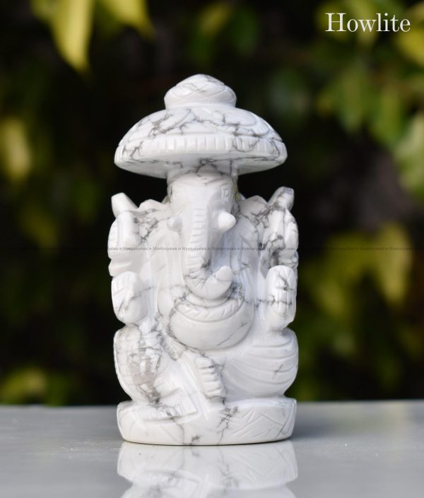 Howlite Lord Ganesha with Chatra