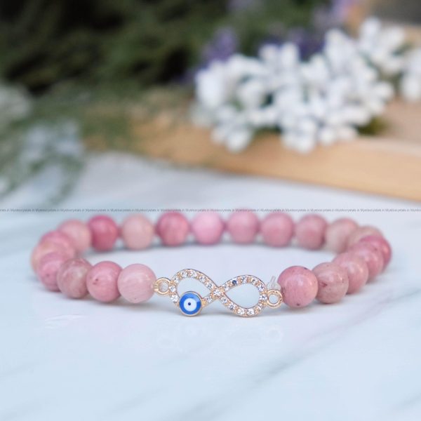 Rhodochrosite Infinity Charm Bracelet