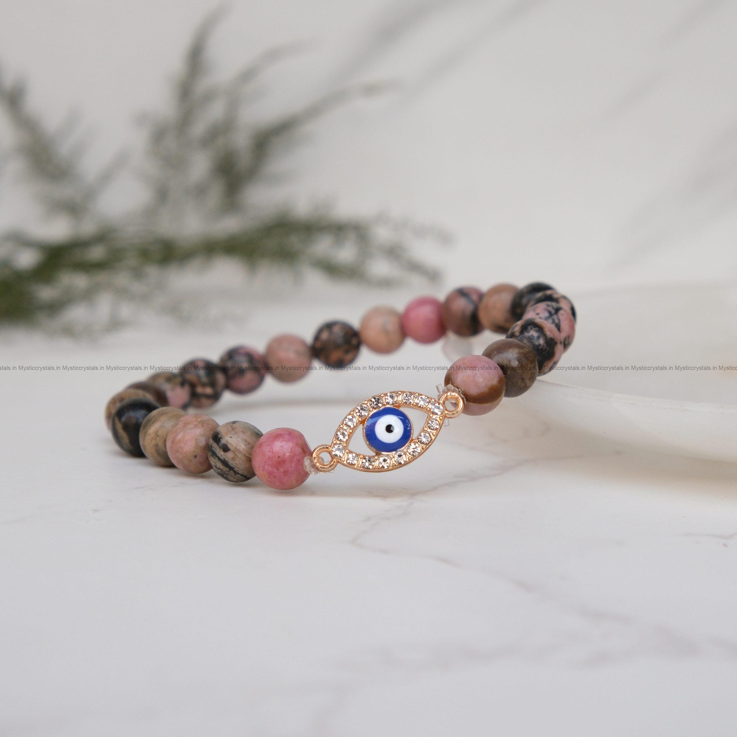 Rhodonite Evil Eye Charm Bracelet