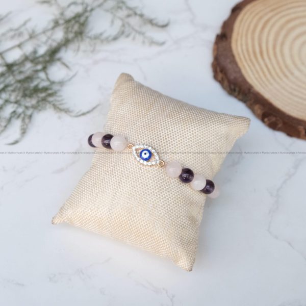 Rose Quartz and Amethyst Combo Evil Eye Charm Bracelet