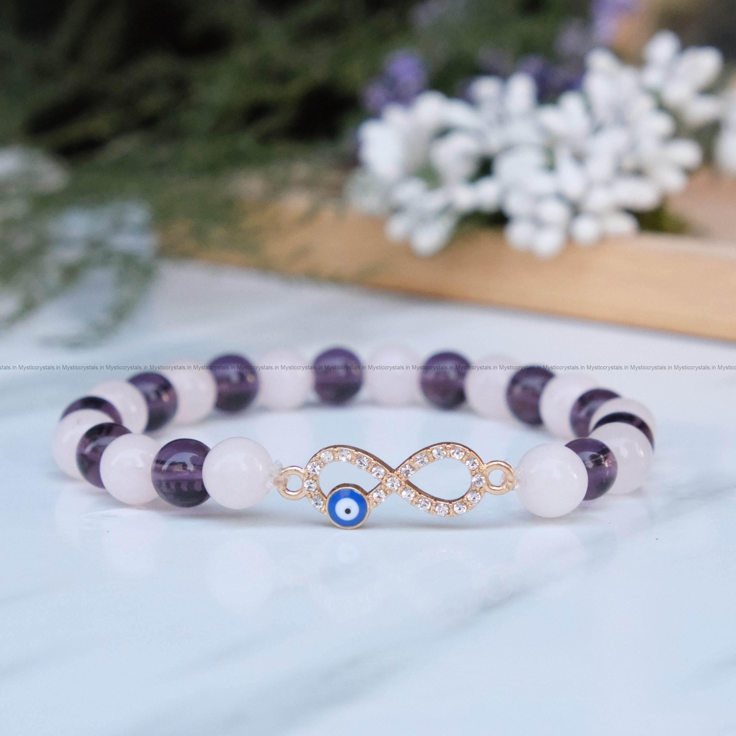 Rose Quartz and Amethyst Combo Infinity Charm Bracelet