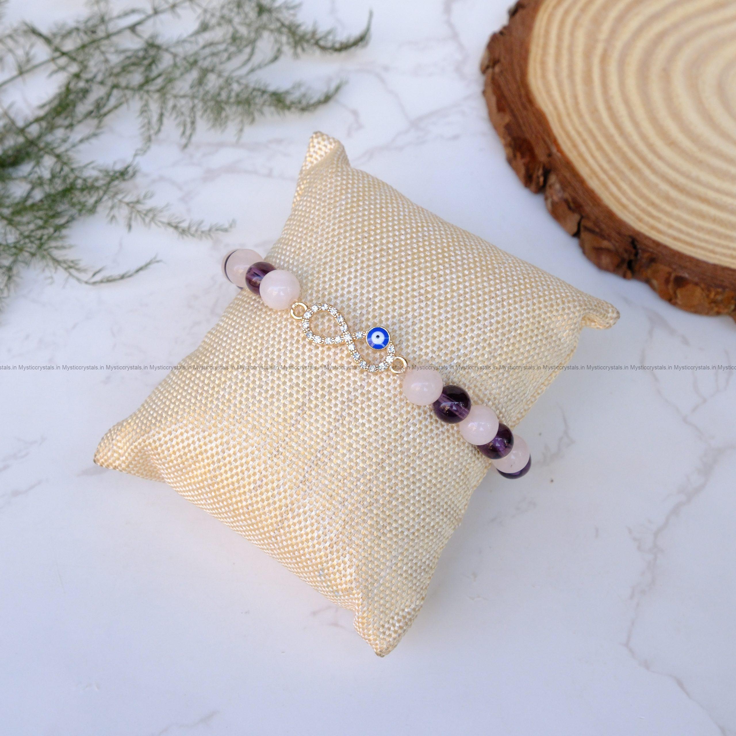 Rose Quartz and Amethyst Combo Infinity Charm Bracelet