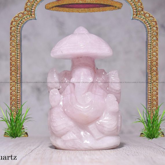 Rose Quartz Lord Ganesha with Chatra