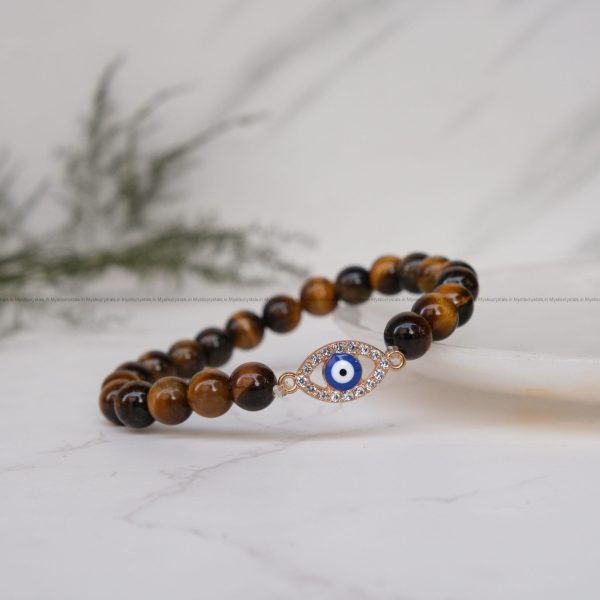 Tiger Eye Evil Eye Charm Bracelet