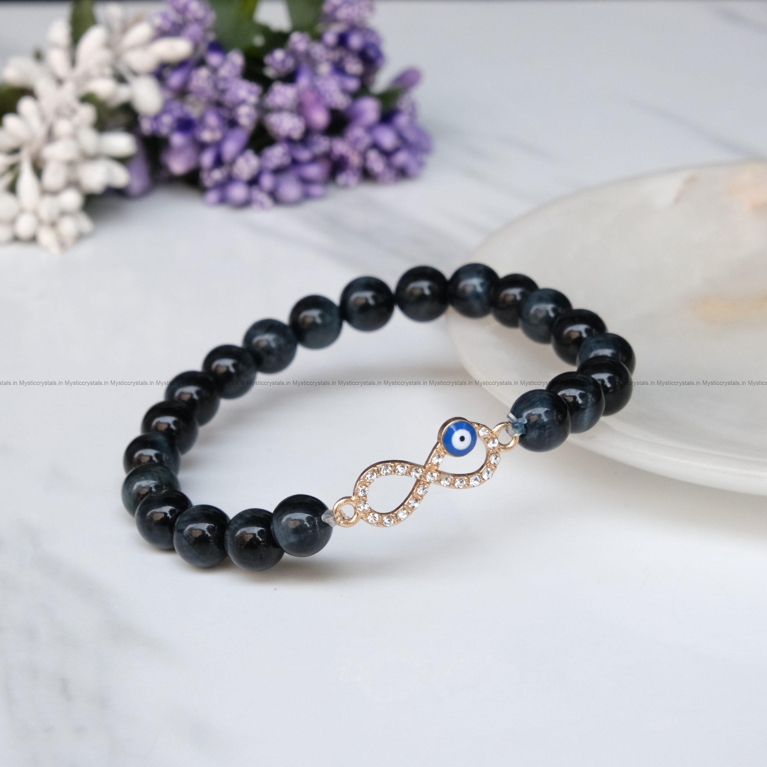 Blue Tiger Eye Infinity Charm Bracelet