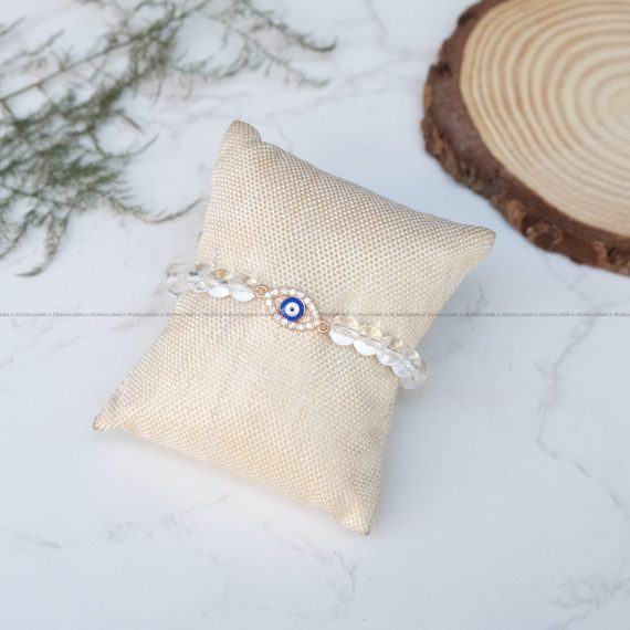 Clear Quartz Evil Eye Charm Bracelet