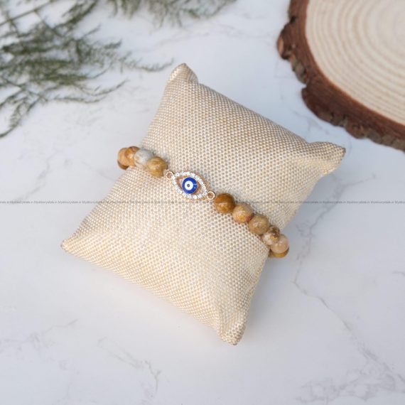 Crazy Lace Agate Evil Eye Charm Bracelet