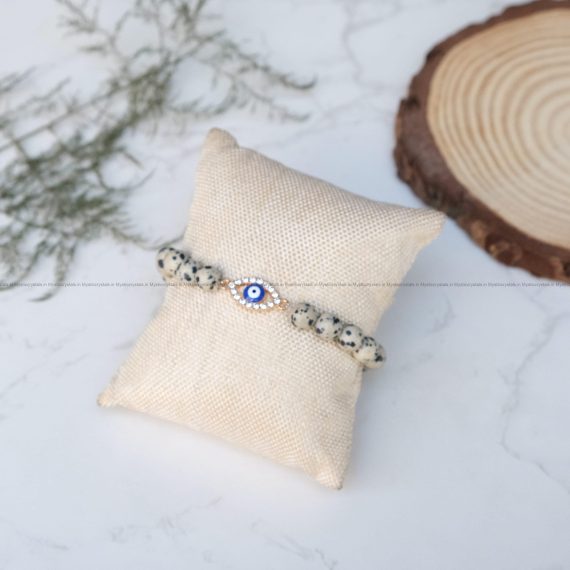Dalmatian Jasper Evil Eye Charm Bracelet