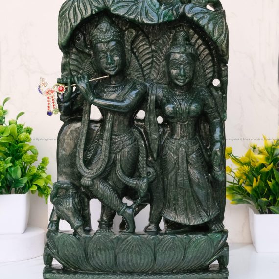 Green Aventurine Radha Krishna with Cow