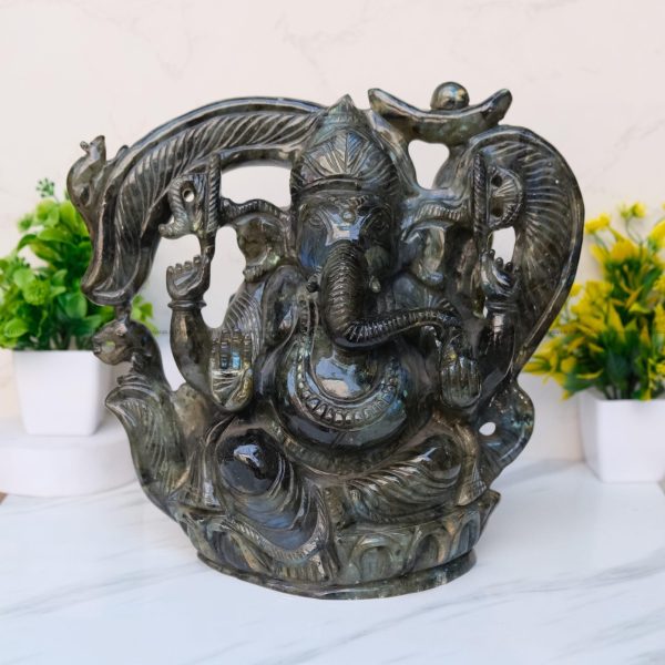 Labradorite Crystal Lord Ganesha with Om symbol