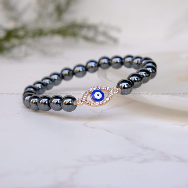 Hematite Evil Eye Charm Bracelet