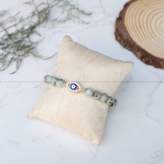 Kiwi Jasper Evil Eye Charm Bracelet
