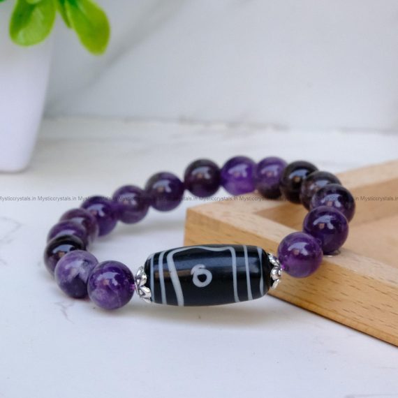 Amethyst with Tibetan 3 Eye Dzi Bead Bracelet