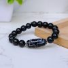 Black Obsidian with Tibetan 3 Eye Dzi Bead Bracelet - Image 2