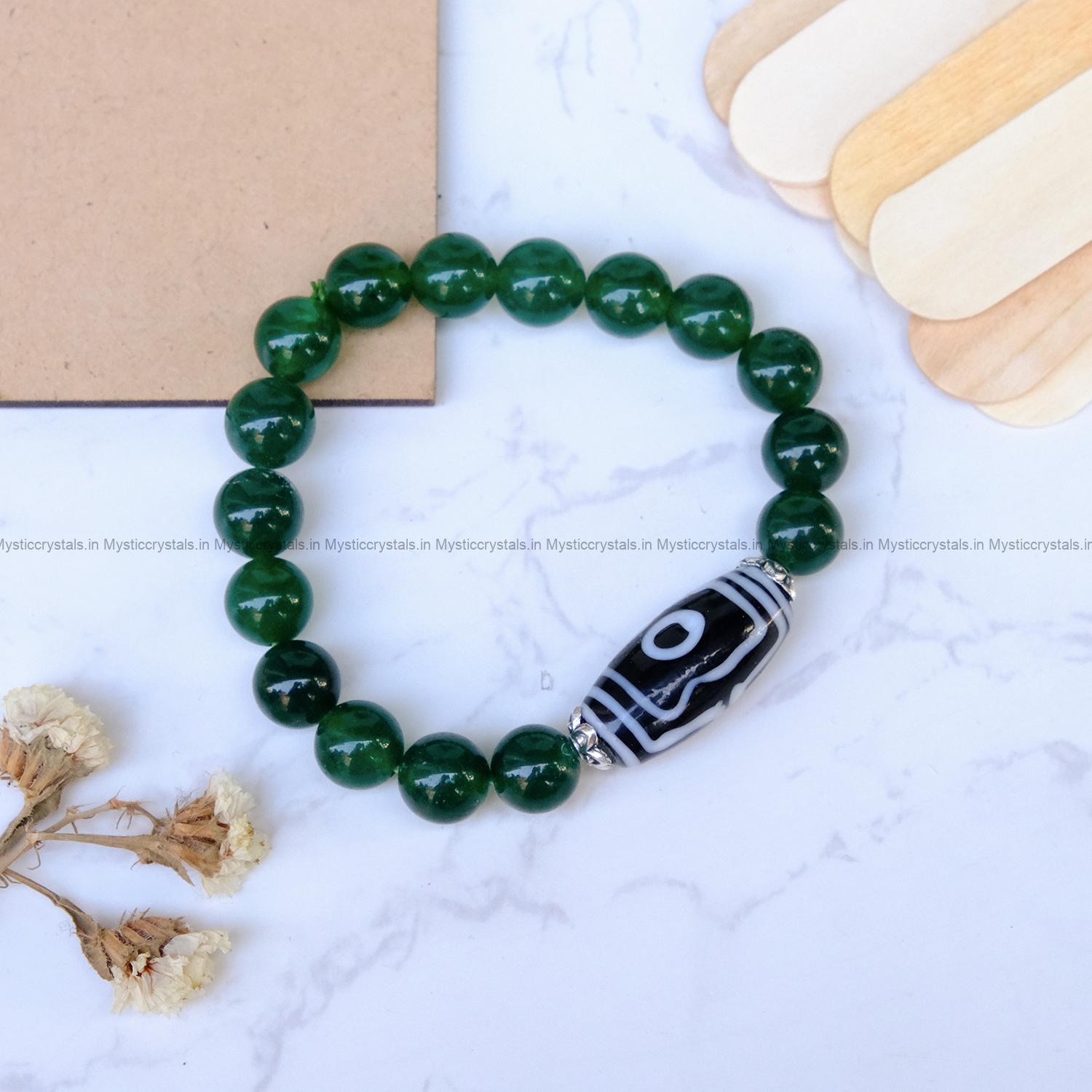 Green Aventurine with Tibetan 3 Eye Dzi Bead Bracelet